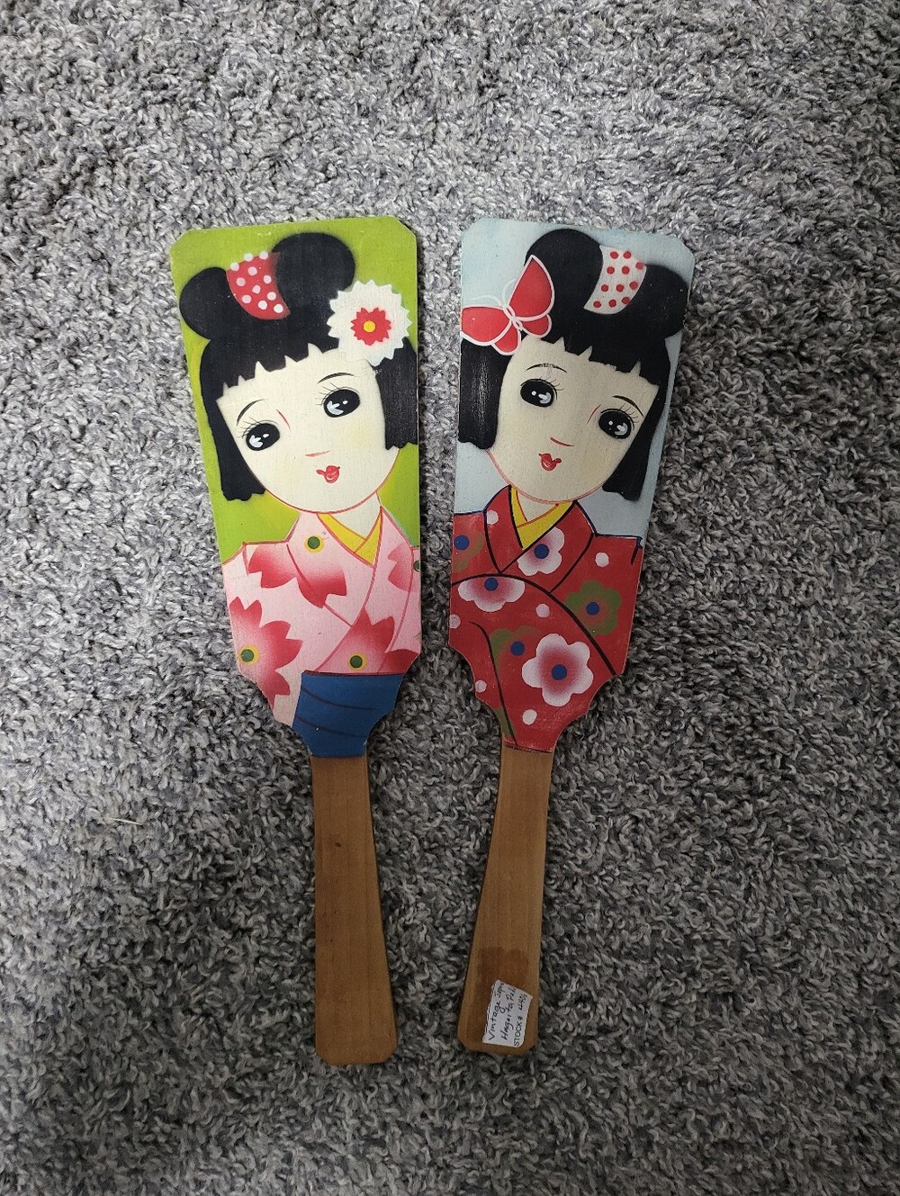 Vintage Antique Japanese Wooden Shuttlecock Paddles Hagoita Game Toy